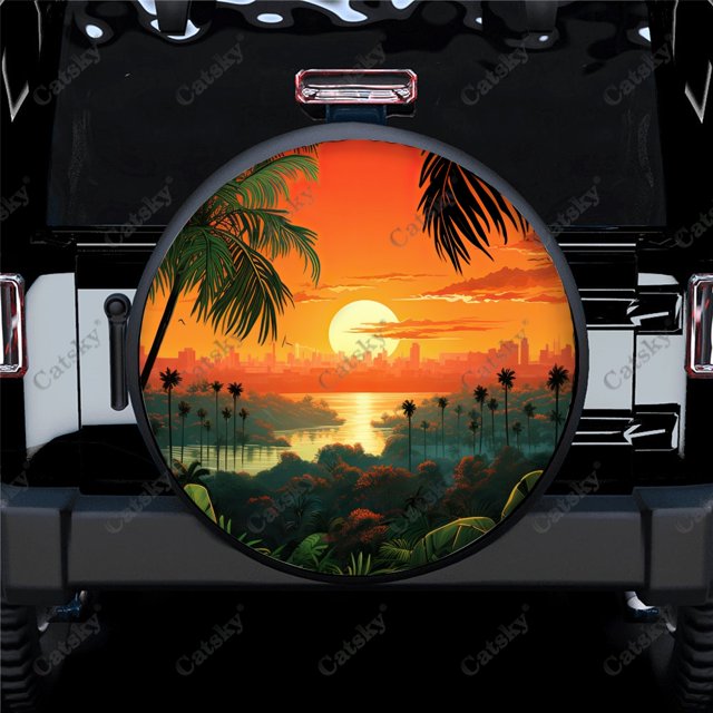 Sunny Tropical Landscape Polyester Universal Spare Wheel Tire Cover Wheel Covers for Trailer RV SUV Truck Camper