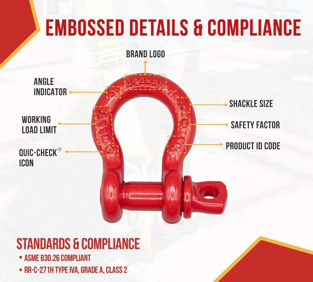 Crosby S-209 3/8" Anchor Shackle Carbon Steel w/Alloy Screw Pin 2,200 lbs WLL, Red Painted Heavy Duty D Ring Shackle for Towing, Rigging & Vehicle Recovery, 1018428