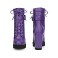 thumbnail image 2 of BLISSFUL STEP Women's Ankle Boots Chunky Heel Lace Up Buckle Platform Side Zipper Round Toe Boots Purple 8, 2 of 7