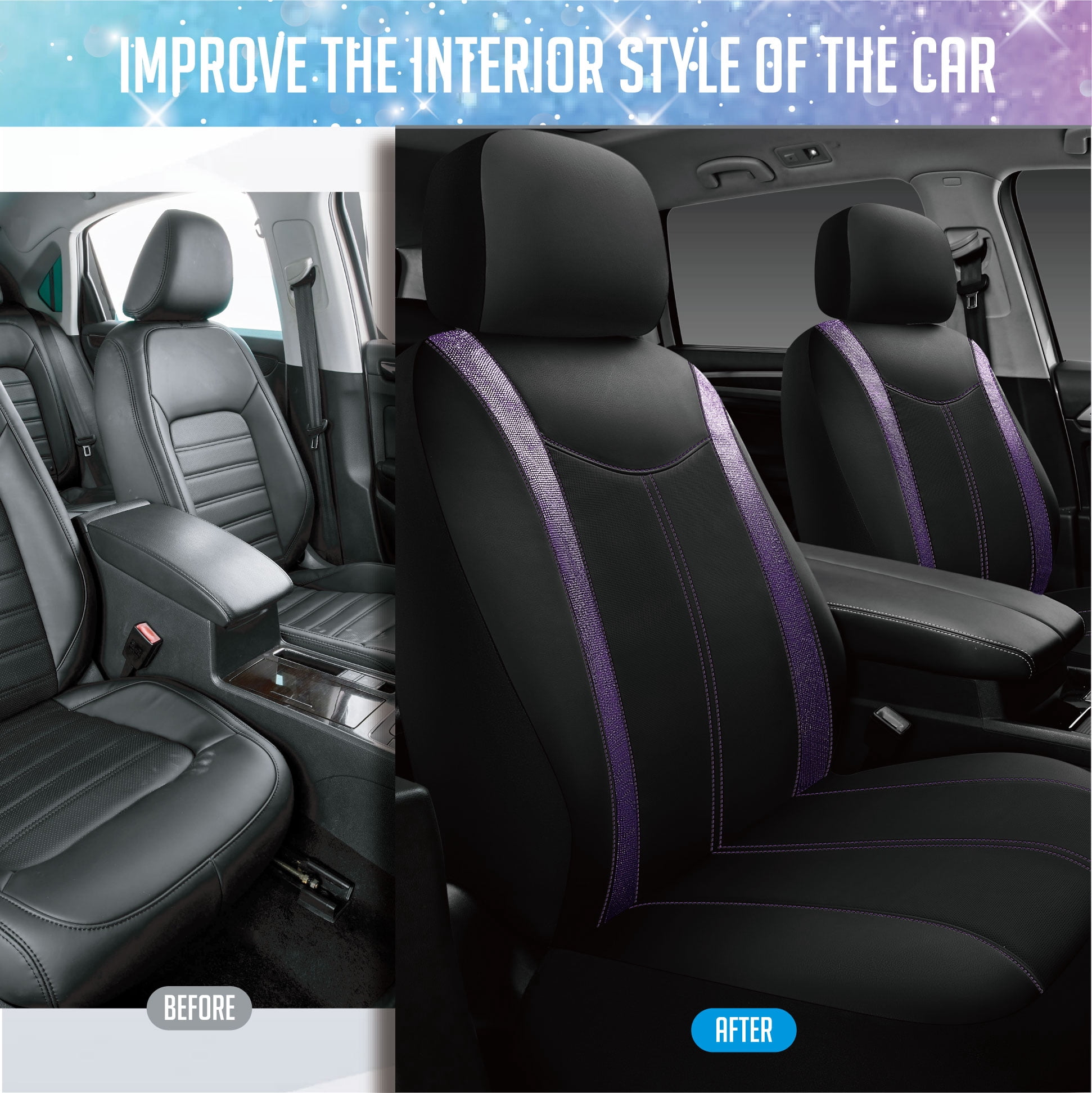 Auto Drive Diamond Leather Car Seat Cover,Luxury Bling Crystal Design,Universal Fit for Cars,SUVs Dark Purple