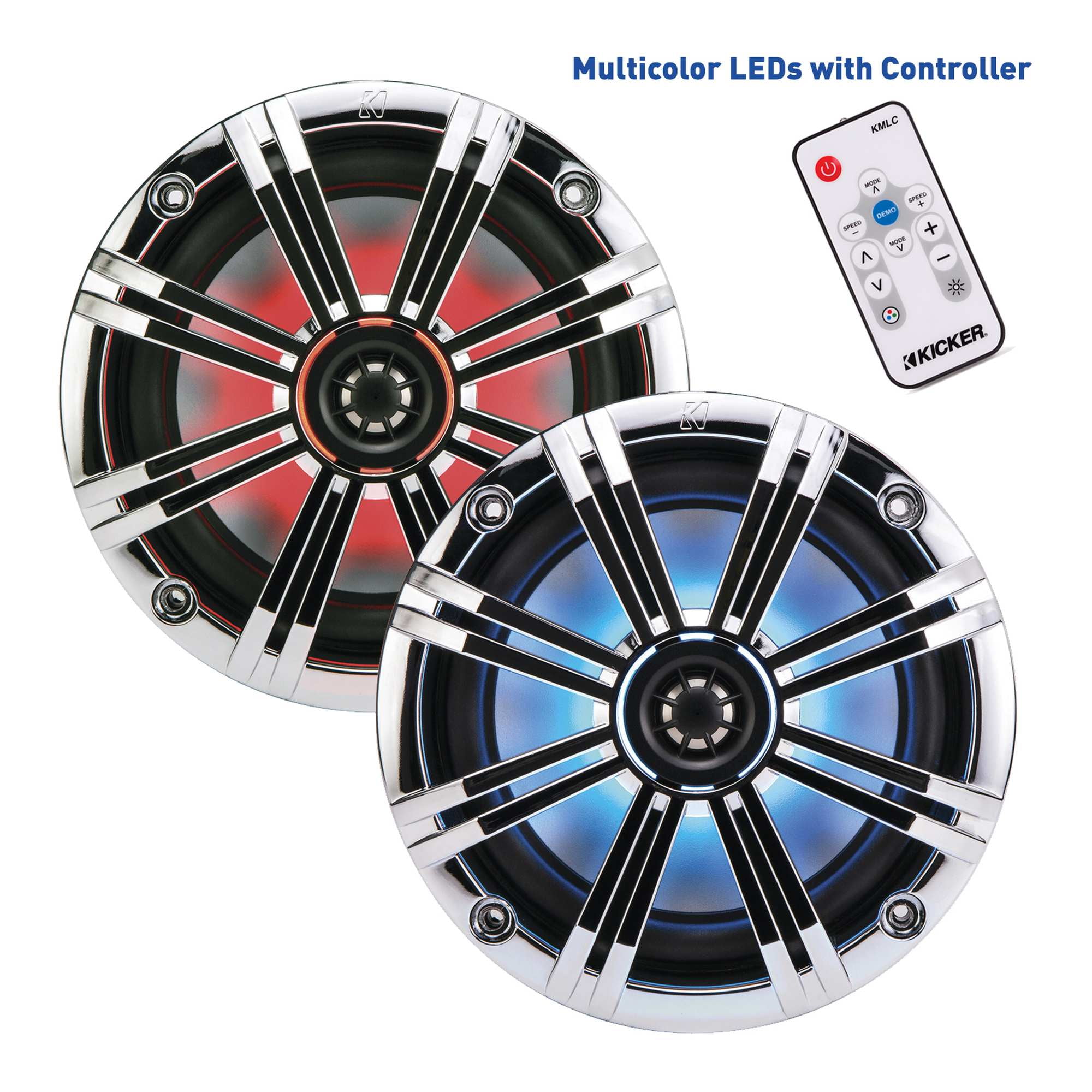 Kicker 8 Inch KMSeries Marine Chrome Grill Speaker Bundle 41KM84LCW