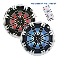 Kicker 8 Inch KM-Series Marine Chrome Grill Speaker Bundle 41KM84LCW with 41KMLC LED Remote