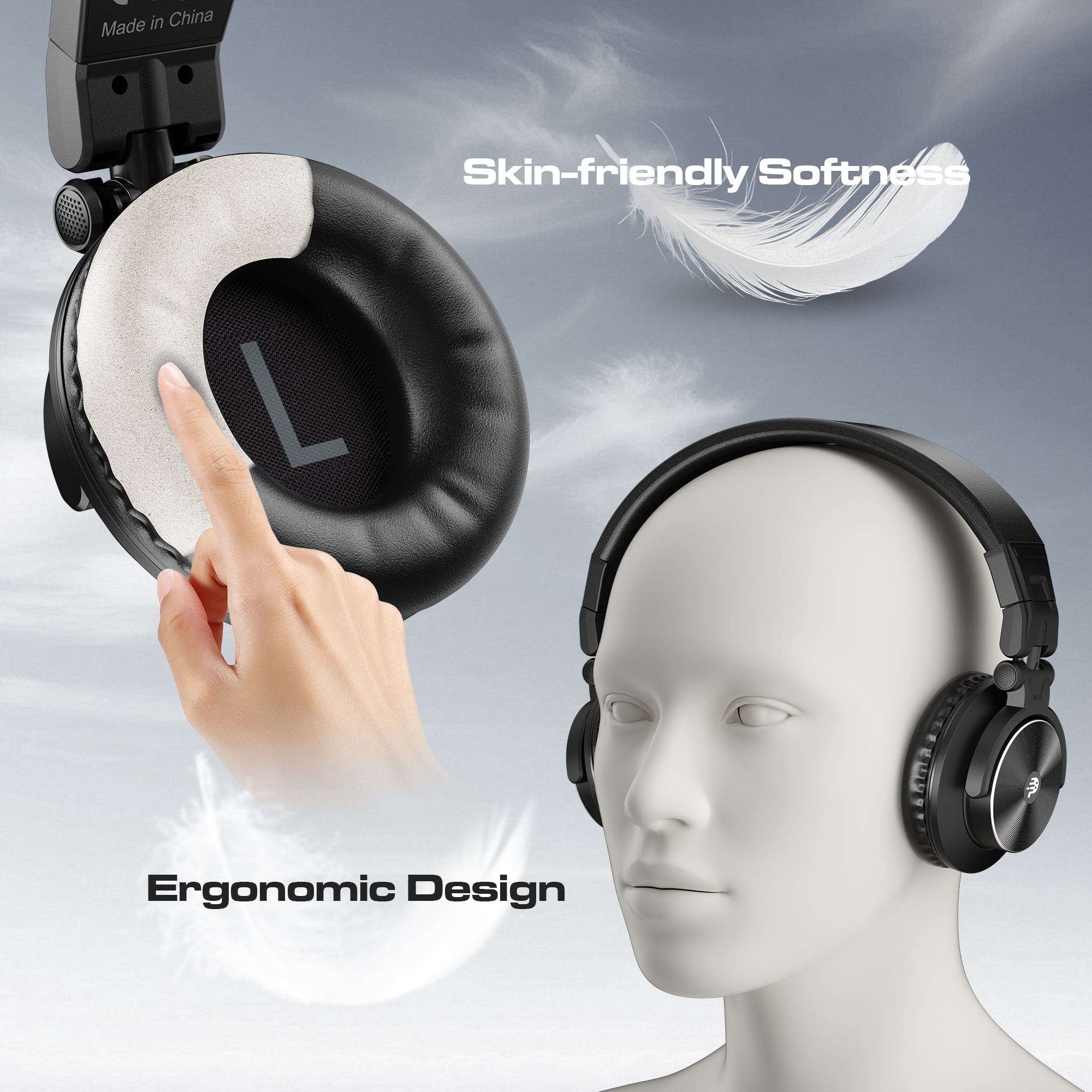 Pupgsis Wired Headphones, 40kHz High-Resolution DJ Stereo Headphones with 1/4" & 3.5mm Audio Jacks, Ideal for Recording, Mixing and Podcast Production