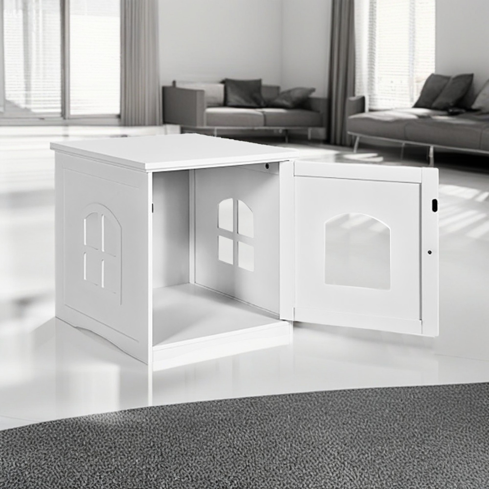 Kadyn 21" Indoor Cat Houses Furniture, Hidden Cat Litter Boxes Enclosure, Multipurpose Cat Shelter, White