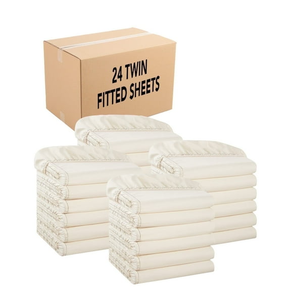 Host & Home Bulk Fitted Microfiber Sheets - Bedding Essentials for House & Rentals - Twin - (Bulk Case of 24) Ivory