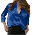 thumbnail image 2 of Womens Satin Blouse 3/4 Lenght Sleeve Silk Tops Button Down Shirts Business Casual Outfits with Pockets, 2 of 8