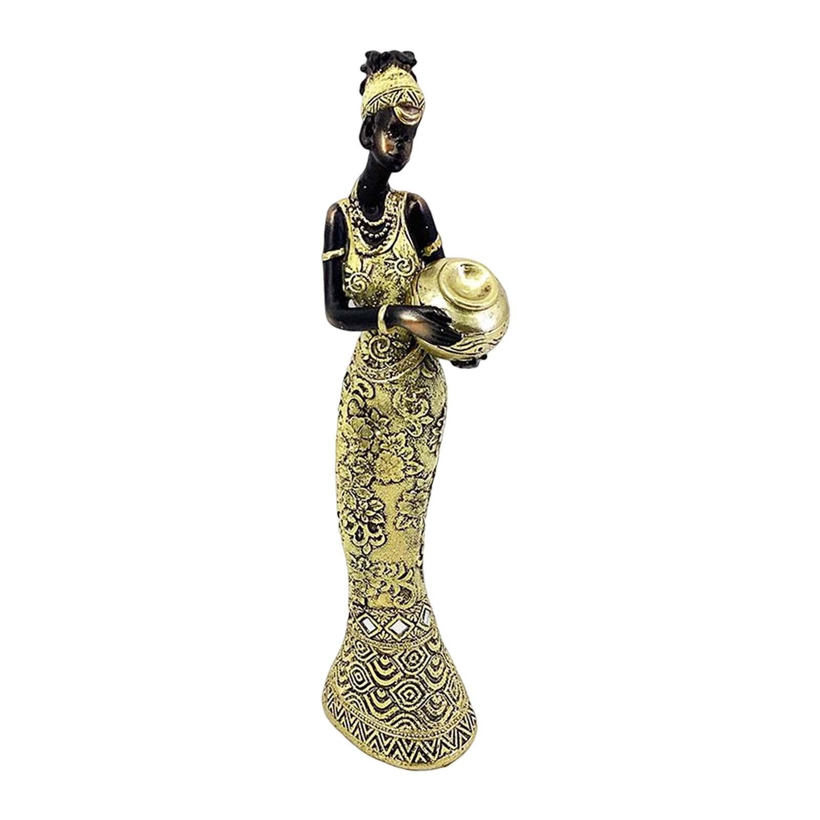 Resin African Lady Statue Home Decor Exquisite Retro Style African