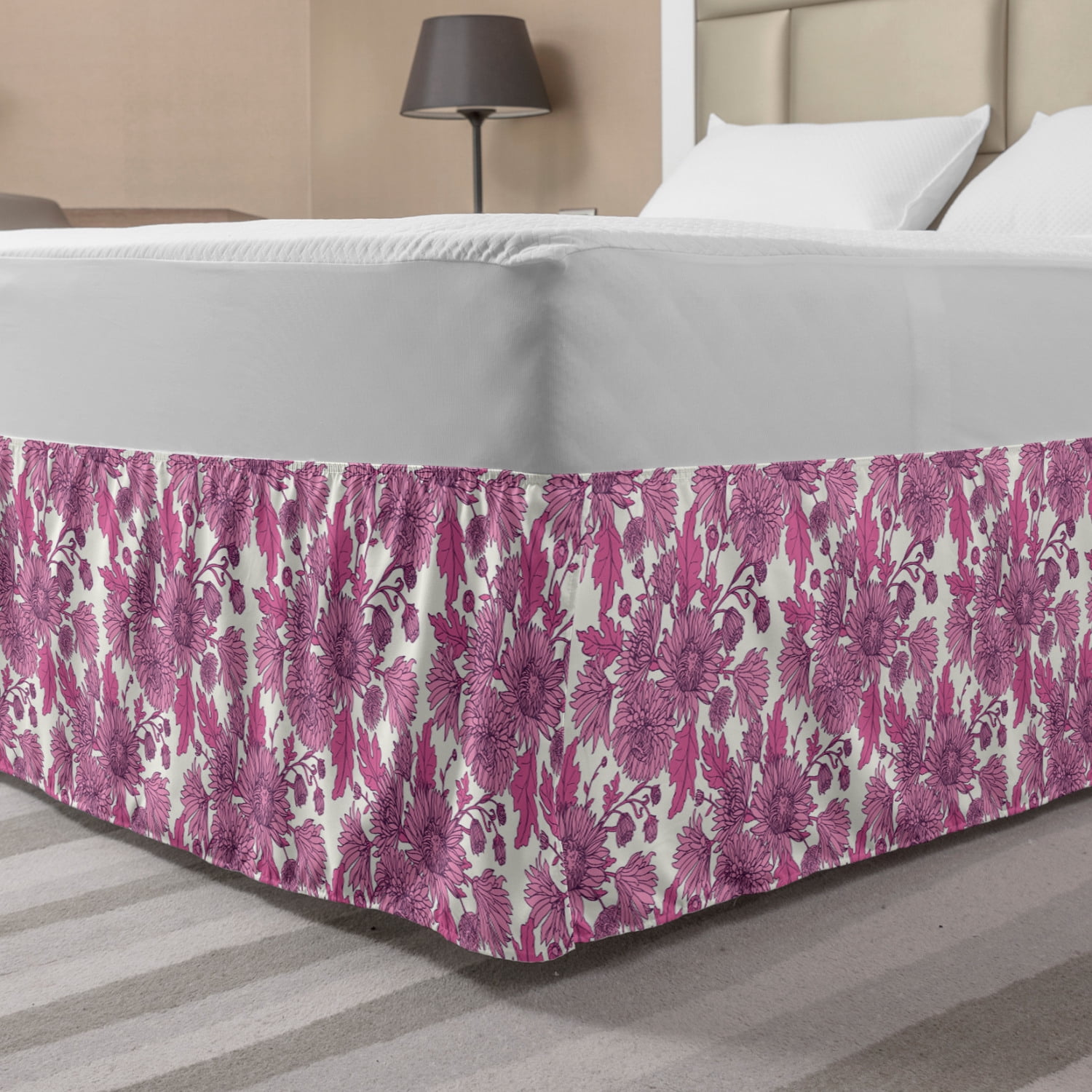 Floral Bed Skirt, Romantic Composition of Chrysanthemums Illustration