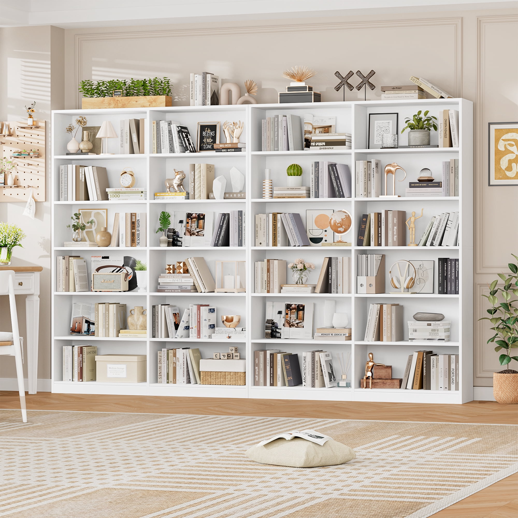 Do white+ 6本セット Homfa 74.3” Double Wide 6-Tier Bookcase, Extra Large Wooden