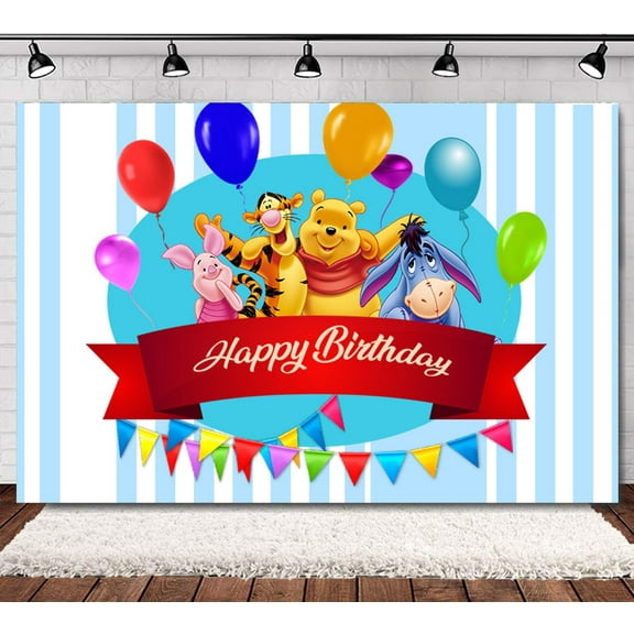 Winnie the Pooh themed background, 60×40 Inch Winnie the Pooh Happy Birthday background, baby shower background Winnie the Pooh party
