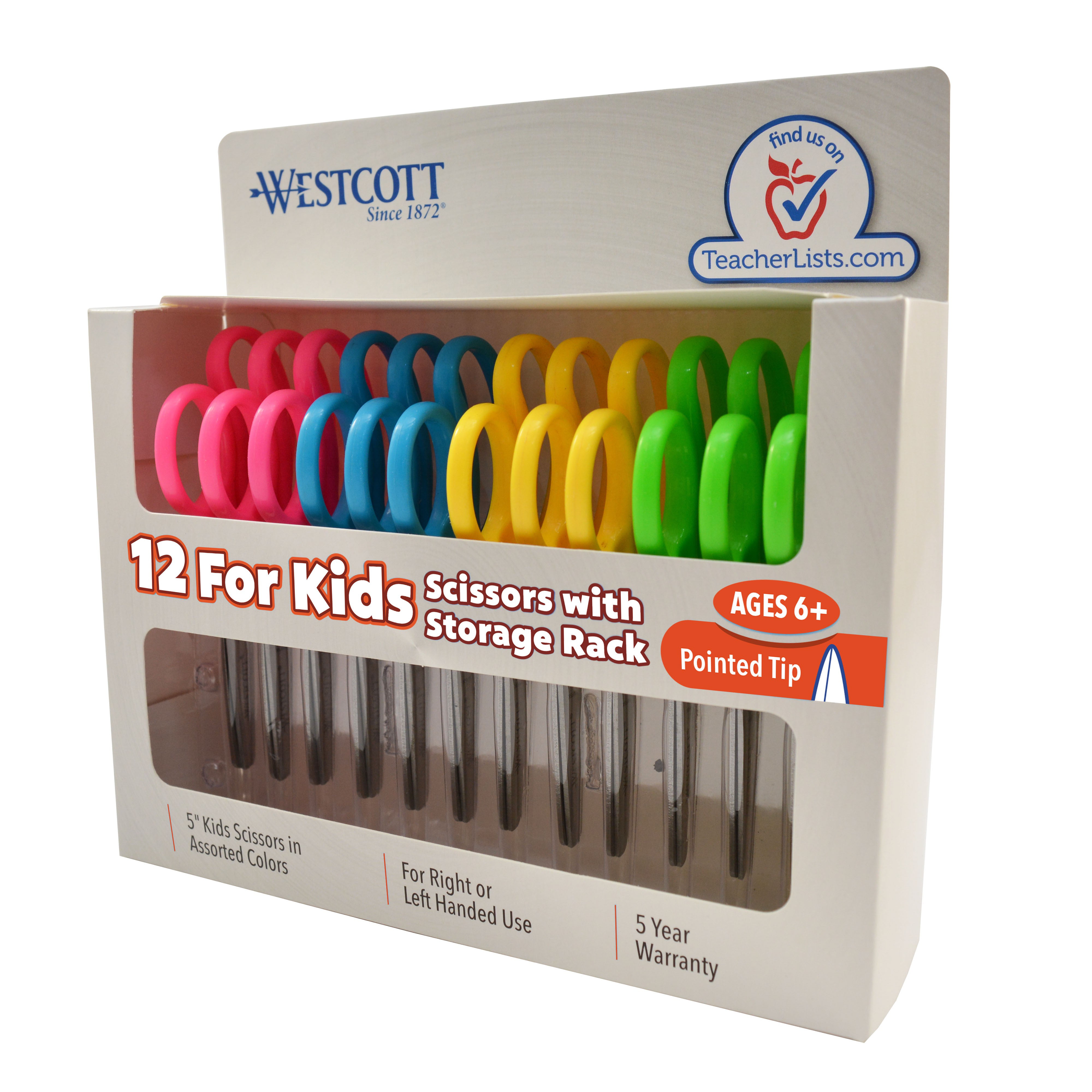 Westcott Kids Scissors, 5" Pointed, Assorted 12 Pack