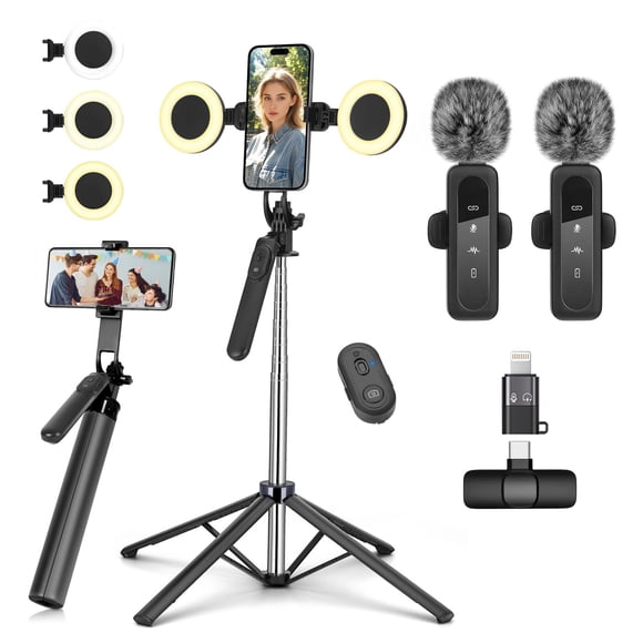 Kit de vlogging YUANRAN con trípode de 178 cm, luces, micrófono y control remoto