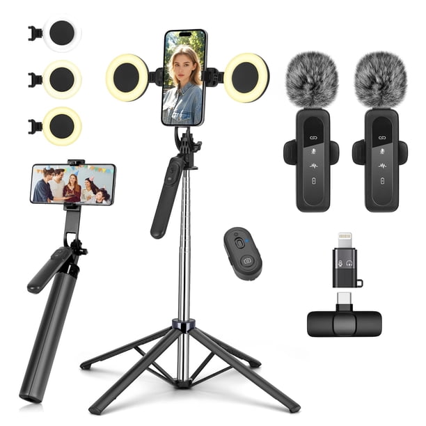 Kit de vlogging YUANRAN con trípode de 178 cm, luces, micrófono y control remoto