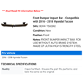 thumbnail image 2 of Front Bumper Impact Bar - Compatible with 2016 - 2018 Hyundai Tucson 2017, 2 of 2