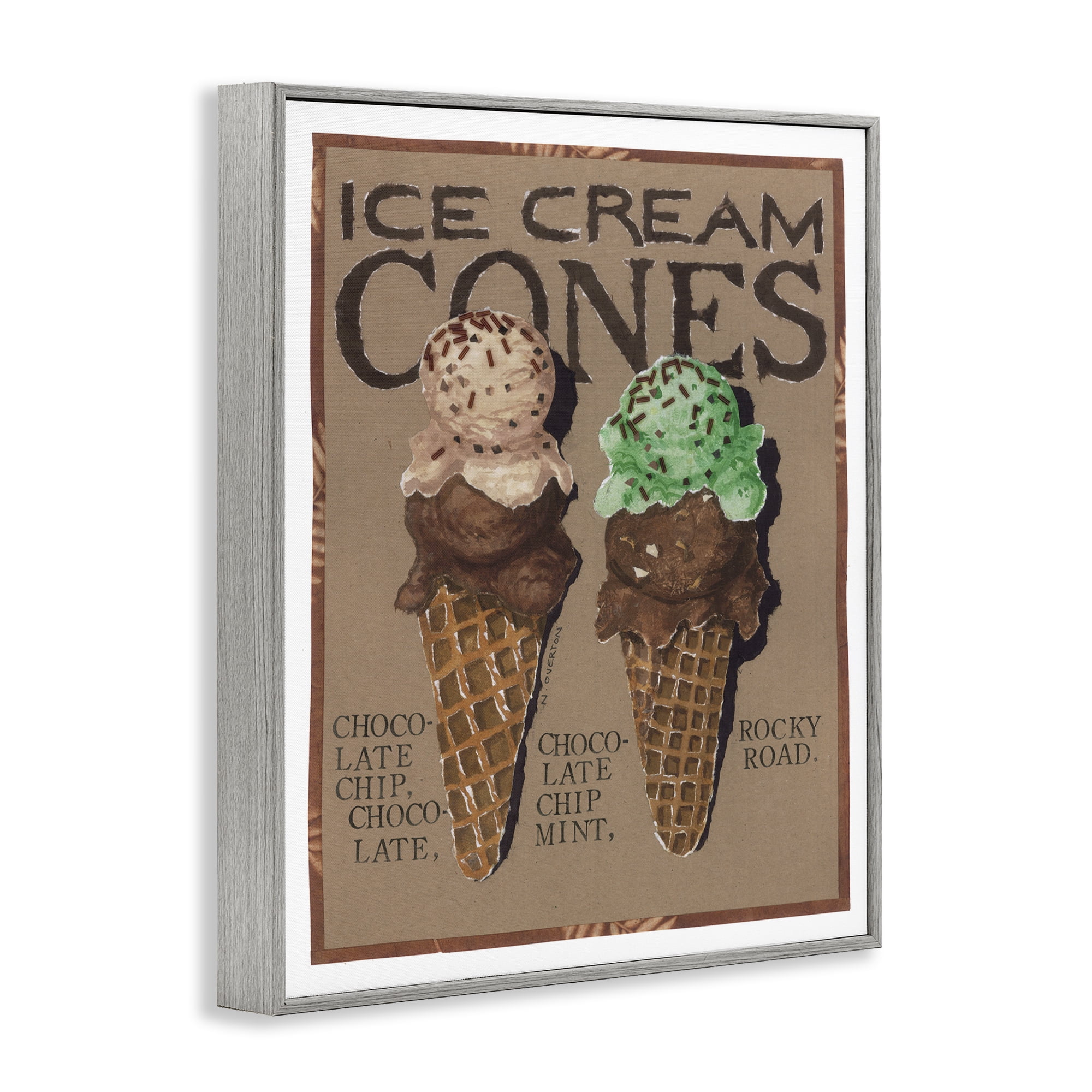 Stupell Industries Ice Cream Cones Food & Beverage Painting Gray Framed Art Print Wall Art, 11 x 14