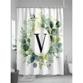 thumbnail image 5 of Shower Curtain Letter V Bathroom Curtains with Hooks, Waterproof Fabric Alphabet Green Eucalyptus Leaves Bath Shower Curtains Set for Bathroom Bathtubs Decor 72x72 Inch, 5 of 8