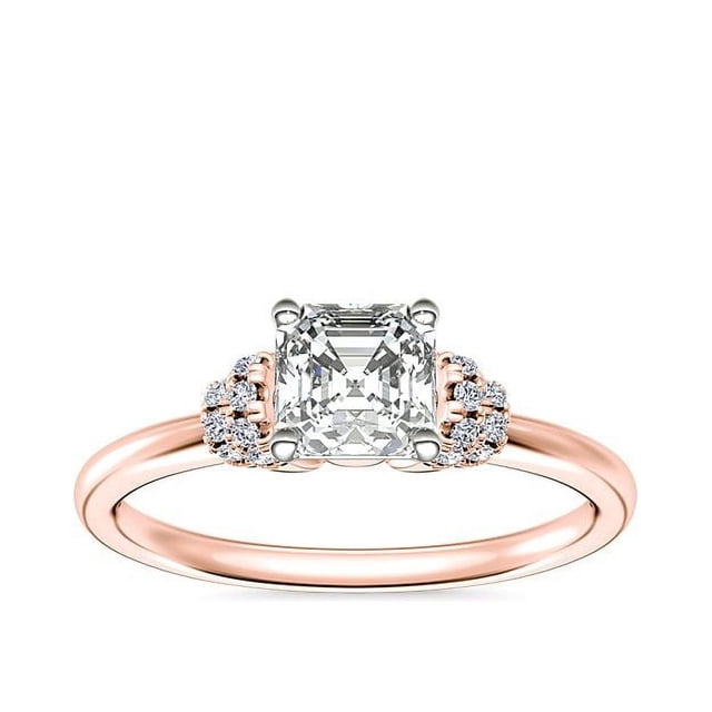0.65 T.C.W Asscher Shape Natural Diamond Latest Design Solitaire Wedding Ring for Ladies Solid 14K Rose Gold Size 8