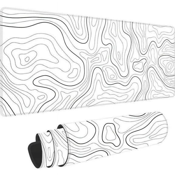 WEISIPU Large Gaming Mouse Pad with Stitched Edges, 31x11.8 inch Minimalist Topographic Map Extended Desk Keyboard Mat