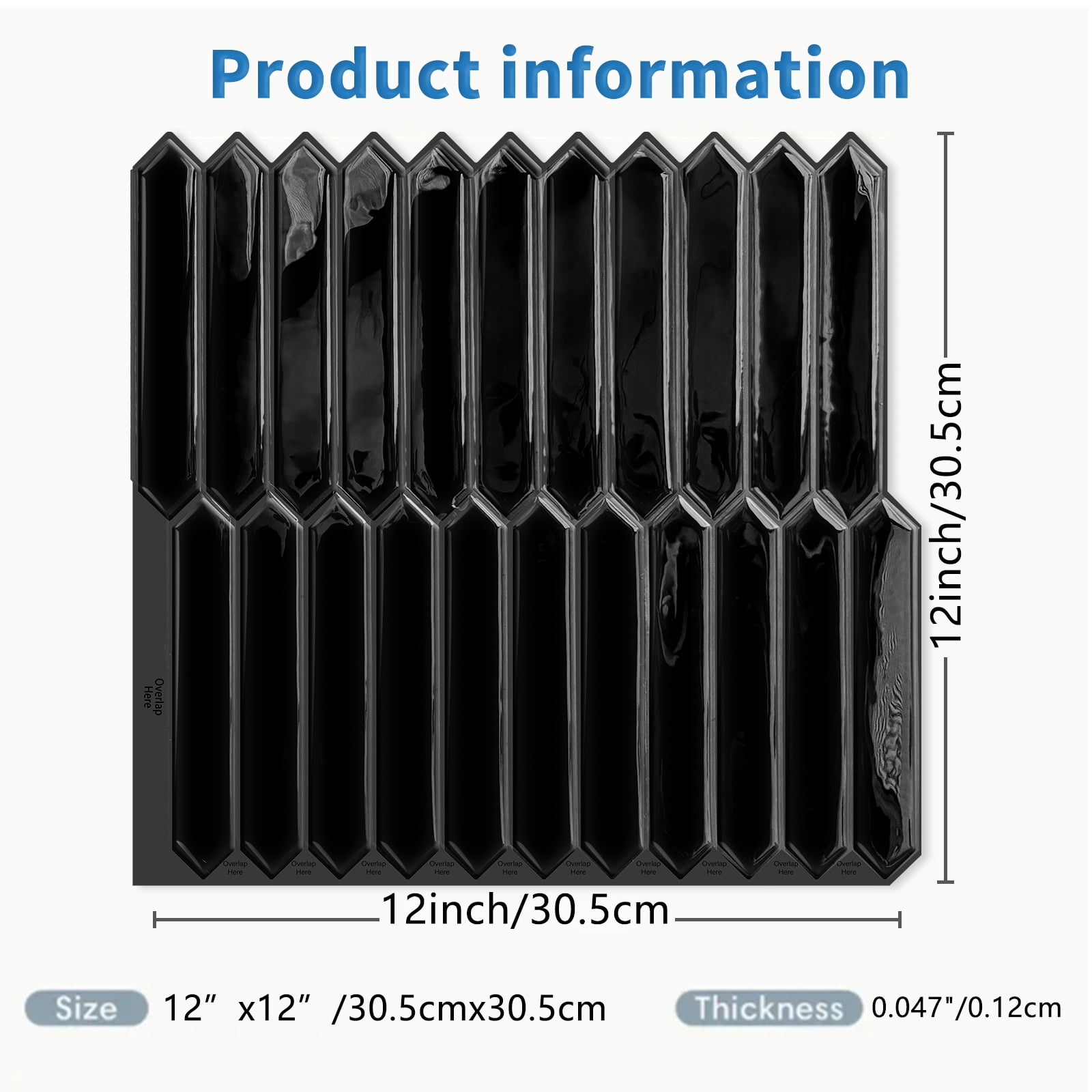 DEWOO Black Long Hexagon Tile Peel and Stick Backsplash, 10 Sheets Self-Adhesive Wall Tiles Stick on Back Splash for Kitchen, Bathroom, Fireplace,RV(12"×12")