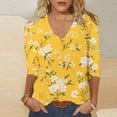 thumbnail image 2 of YUGYXL Deals Lounge 3/4 Sleeve Shirts for Women 2025 Trendy Flower Graphic Tees V Neck Soft Lightweight Tshirts Dressy Tunics Fit Blouse Vacation Tops, 2 of 5