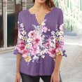 thumbnail image 4 of Camisetas con Cuello en V Mujeres Moda Impresa 3/4 Mangas Blusa, Top Cómodo Casual para el Hogar Y Diario, 4 of 5