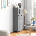 thumbnail image 3 of Topbuy Tall Bathroom Storage Cabinet Freestanding Floor Cabinet w/2 Double Door Cabinet& 2 Drawers 3-position Adjustable Shelves, 3 of 8