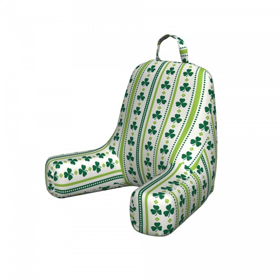 Floral Reading Pillow, Clovers Vertical Lines and Dots Irish Traditional Floral Pattern, Bedrest Cushion with Back Pocket and Washable Cover, 2 Sizes, by Ambesonne