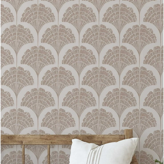 S4Sassy Peel & Stick Vinyl Wallpaper, Chic Fan Leaf Wallpaper Contact Paper Waterproof- Beige, 25"x60", Removable Wall Covering for Home Decor in Bedrooms & Living Areas, Renter Spaces, Cabinet