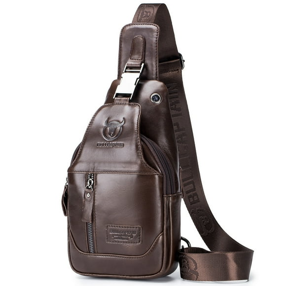 Men's Leather Sling Bag Waterproof Crossbody Pack Chest Shoulder for Hiking Cycling Mountaineering Travelling