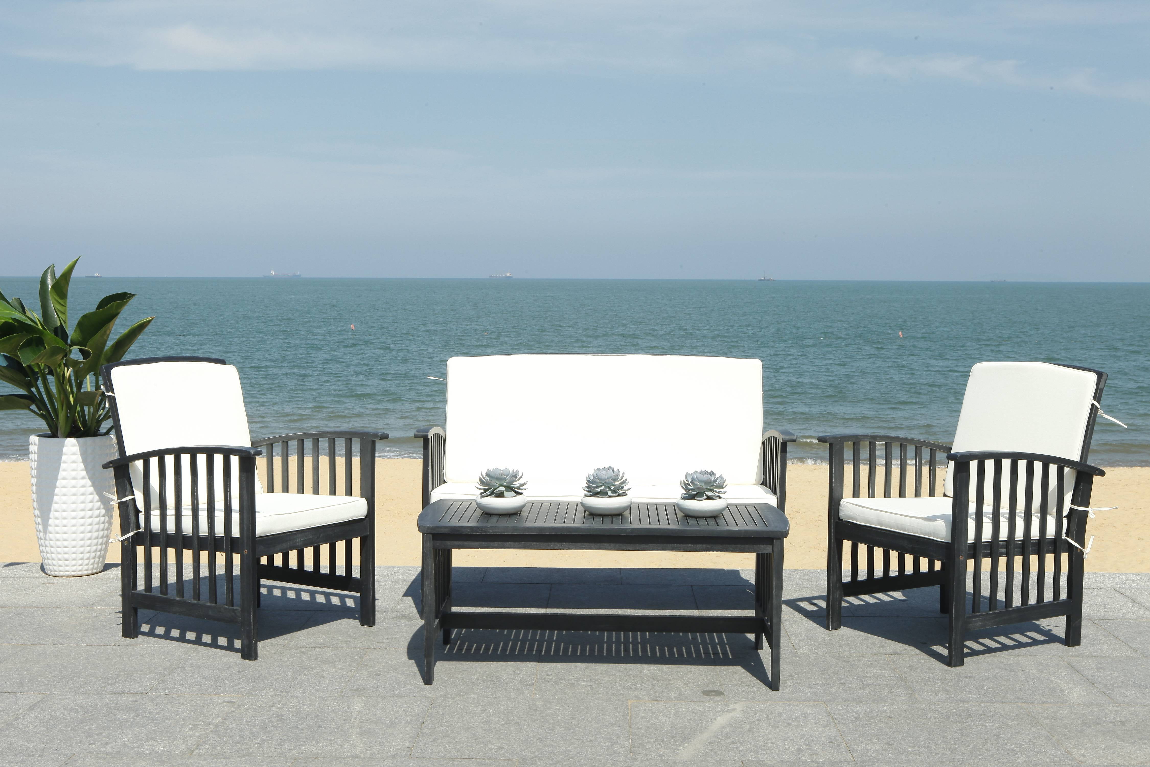 Safavieh Rocklin Outdoor Contemporary 4 Piece Living Set with Cushion