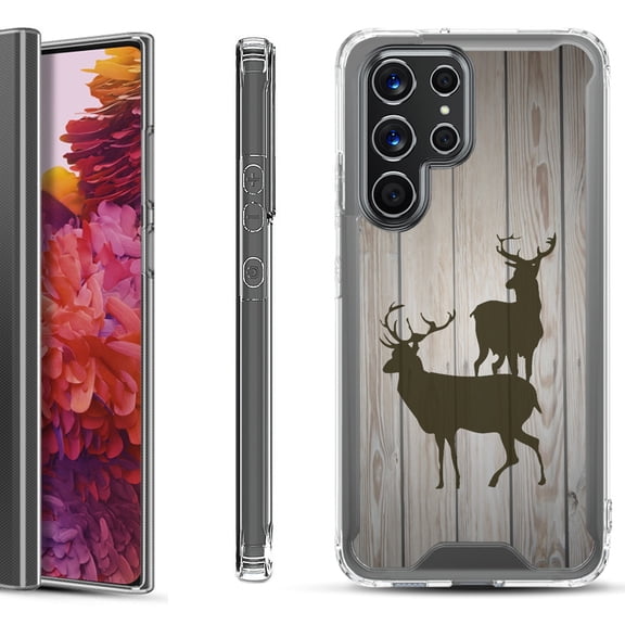 Shockproof Bumper Phone Case for Samsung Galaxy S22 Ultra 5G, by OneToughShield ® - Wood/Deer