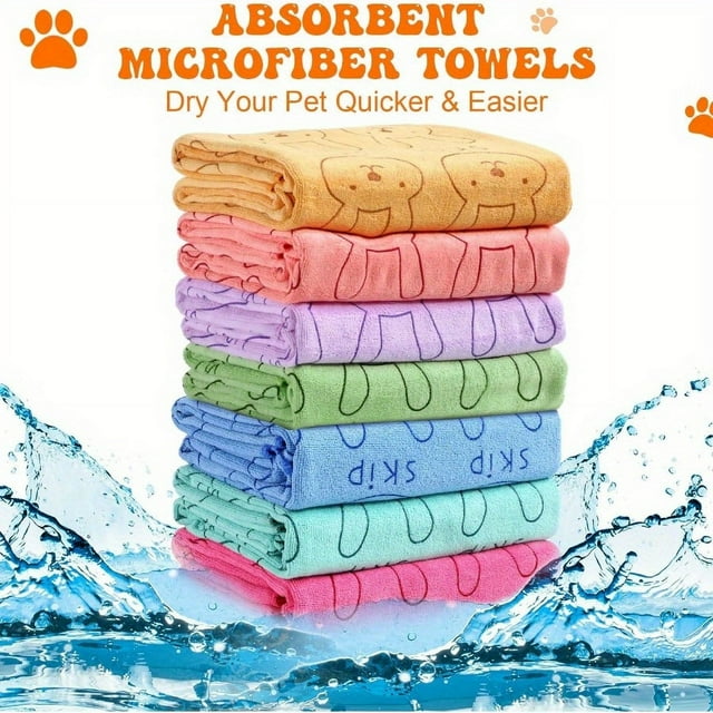 A Set of 4 Quick-Drying Ultra-Fine Microfiber Towels for Small Pets Like Kittens And Puppies - Absorbent Towels for Pet Bathing And Grooming, Suitable for Small to Medium Dogs And Cats, Featuring a Co