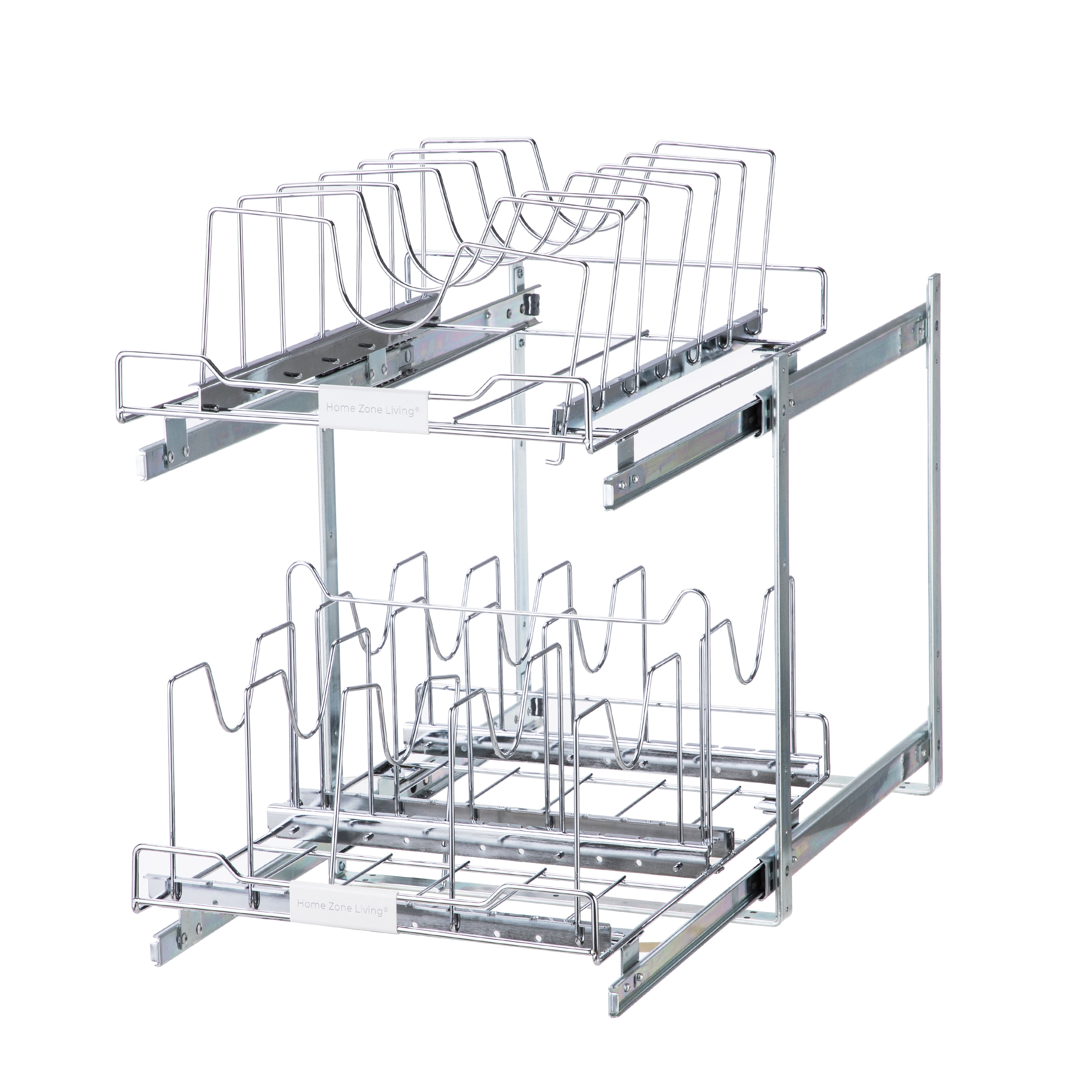 Home Zone Living 15” Width x 20” Depth 2 Shelves Pull Out Cabinet Organizer, Silver
