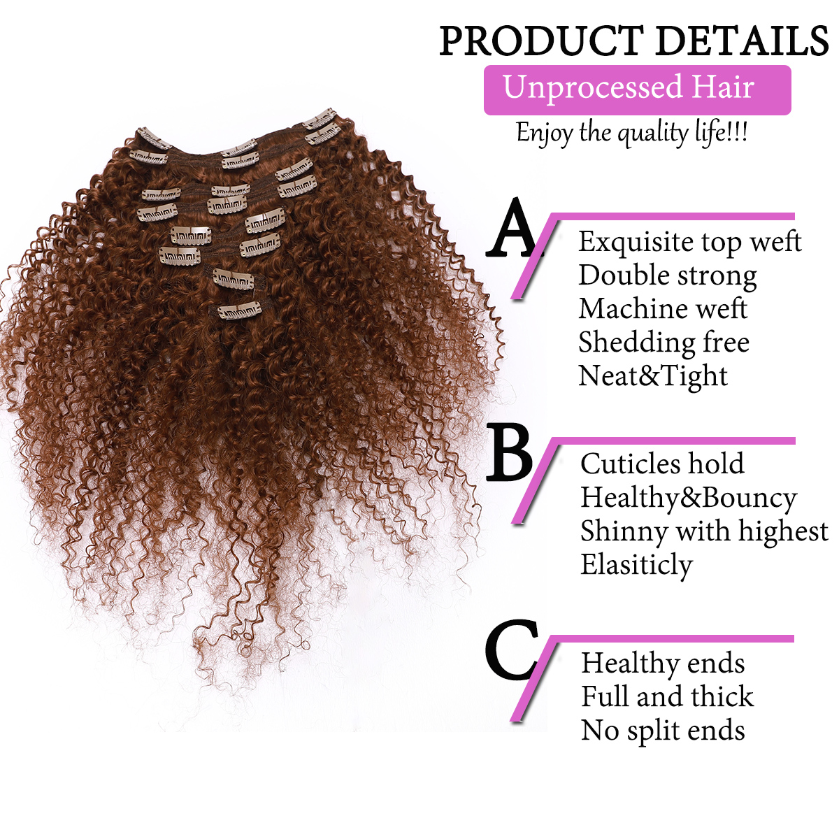 SEGO Kinky Curly Clip in Hair Extensions Real Human Hair for Women Thick Brazilian Hair Natural Black - image 2 of 8