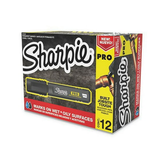 Pro Permanent Marker Broad Chisel Tip, Black, Dozen