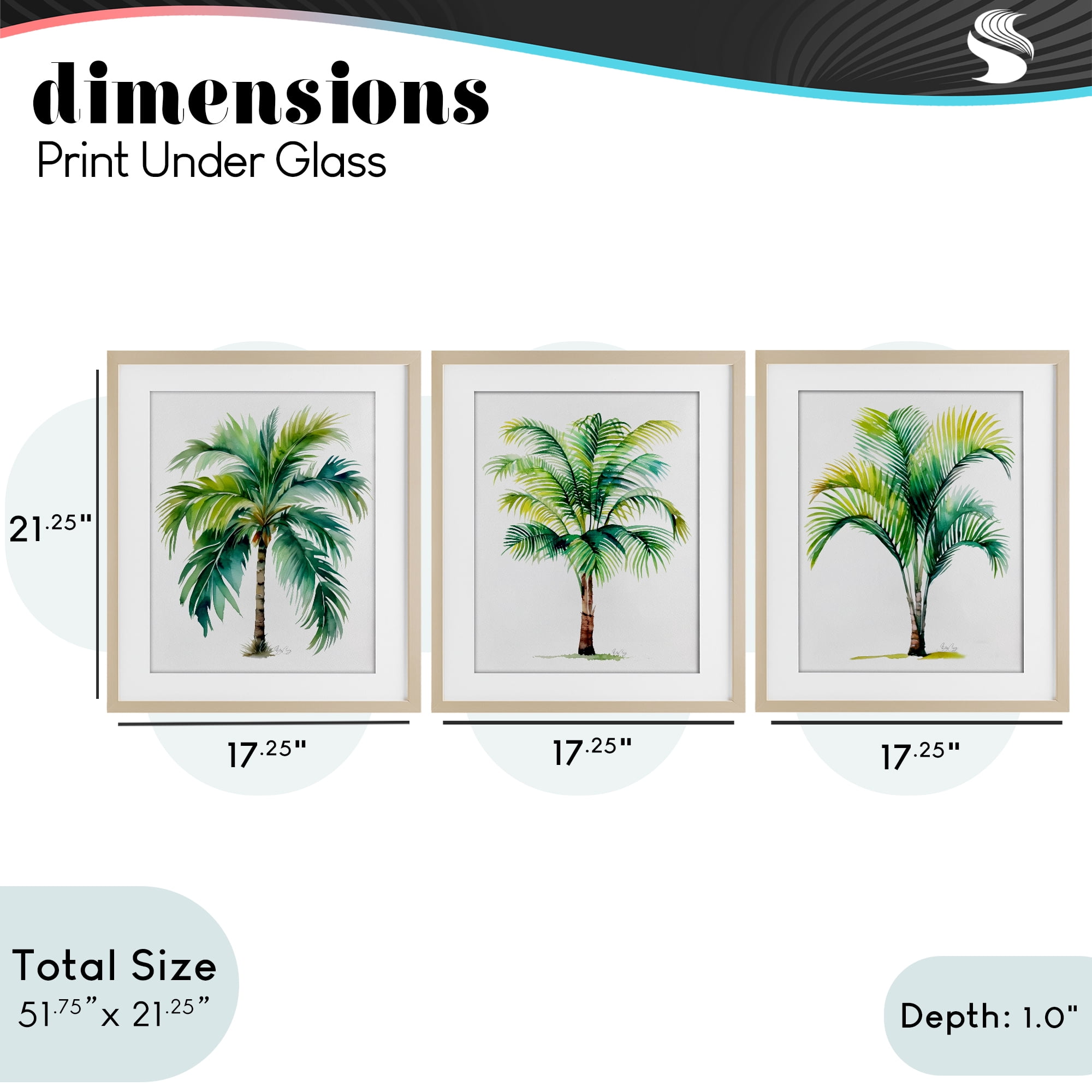 Stupell Industries Exotic Lagoon Palms 3 Piece Birch Framed Print Under Glass Set, design by Shelly Craig