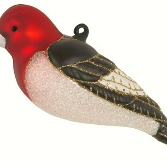 RED HEADED WOODPECKER State Bird Glass Christmas Ornament, Cobane Studio