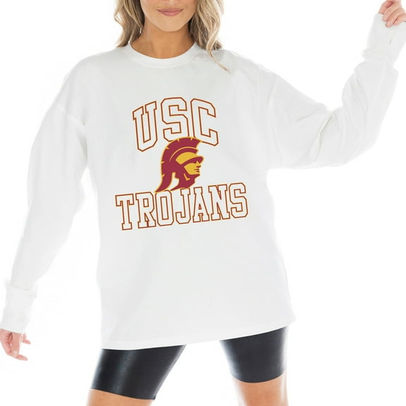 Women's Gameday Couture White USC Trojans Mind Games Oversized Long Sleeve T-Shirt