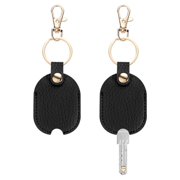 Uxcell Leather Key Sleeve [2Pcs] - Vintage Car Broken Key Loop Replacement Covers with Keychain - [Black] Keys Cover Protector