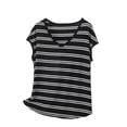 thumbnail image 2 of Hauts d'Été pour Femmes Manches Courtes Col en V Rayé Épaules Tombantes Blouse Pyjama Décontracté Ample Confortable Hauts, 2 of 5