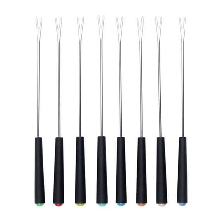 

8PCS Stainless Steel Cheese Forks Plastic Handle Fondue Forks Outdoor Barbecue Fork Kitchen Tool (Black Random Color Handle Bottom)