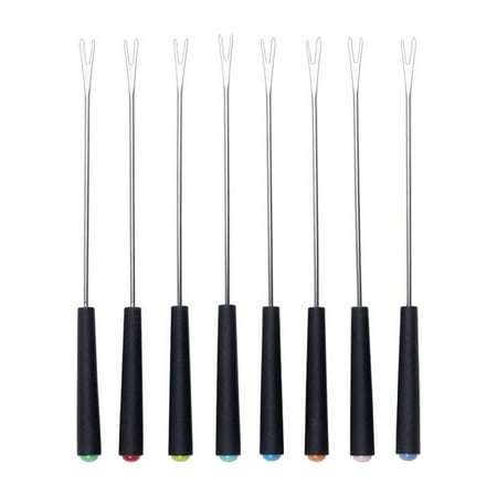 

8PCS Stainless Steel Cheese Forks Plastic Handle Fondue Forks Outdoor Barbecue Fork Kitchen Tool (Black Random Color Handle Bottom)