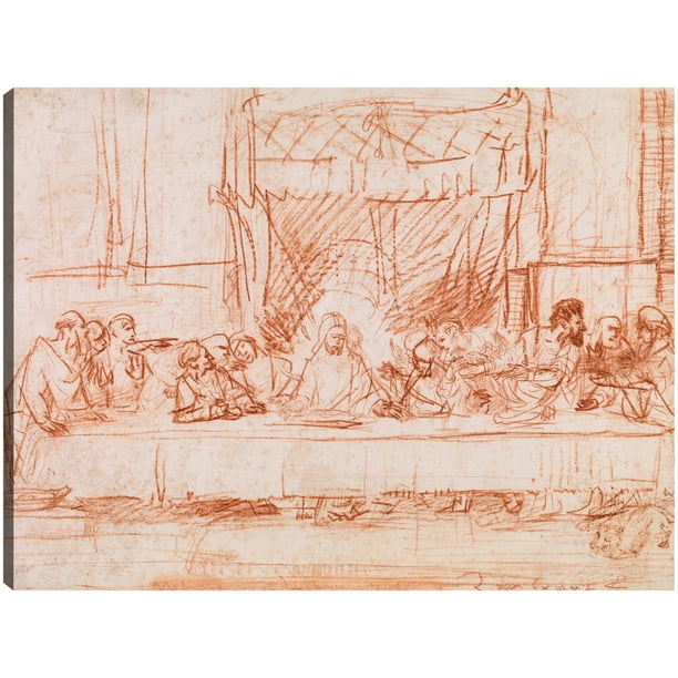 Cuadro Decorativo - La última cena, después de Leonardo da Vinci (1634-1635) Jr Impresión en canvas, estrechado.