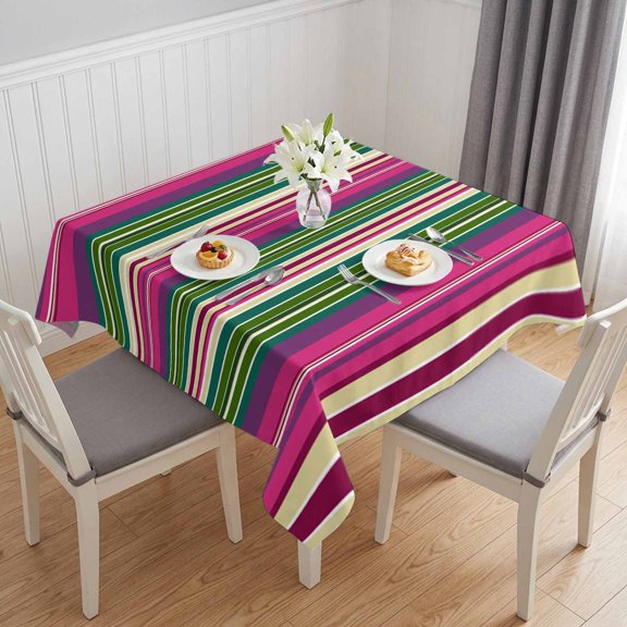 Square Tablecloth-60x60in,Linear Vertical Colorful Stripe Waterproof Table Cloth Kitchen Dining Tables Cover for Indoor Outdoor Wedding Holiday Party,Modern Abstract Minimalist Art