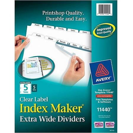 Avery Print & Apply Clear Label Dividers w/White Tabs, 5-Tab, 11 1/4 x 9 1/4, 5 Sets - Walmart.com