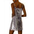 thumbnail image 3 of MODA NOVA Juniors Glitter Sequin V Neck Adjustable Straps Prom Mini Dress, 3 of 7