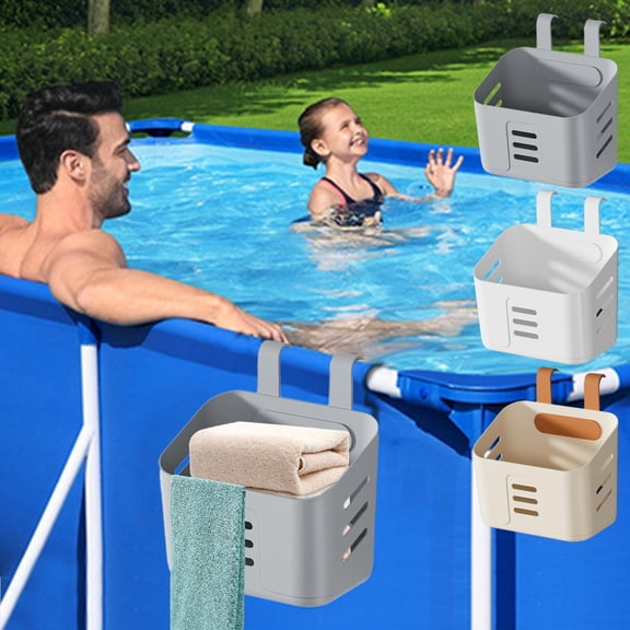 kttectoa Pool Side Storage Basket Polypropylene Above Ground Pool Accessories, Cup Toy Storage Bin for Frame Pools, White Gray Yellow, 8.07x7.48x4.13in Christmas Gifts Home
