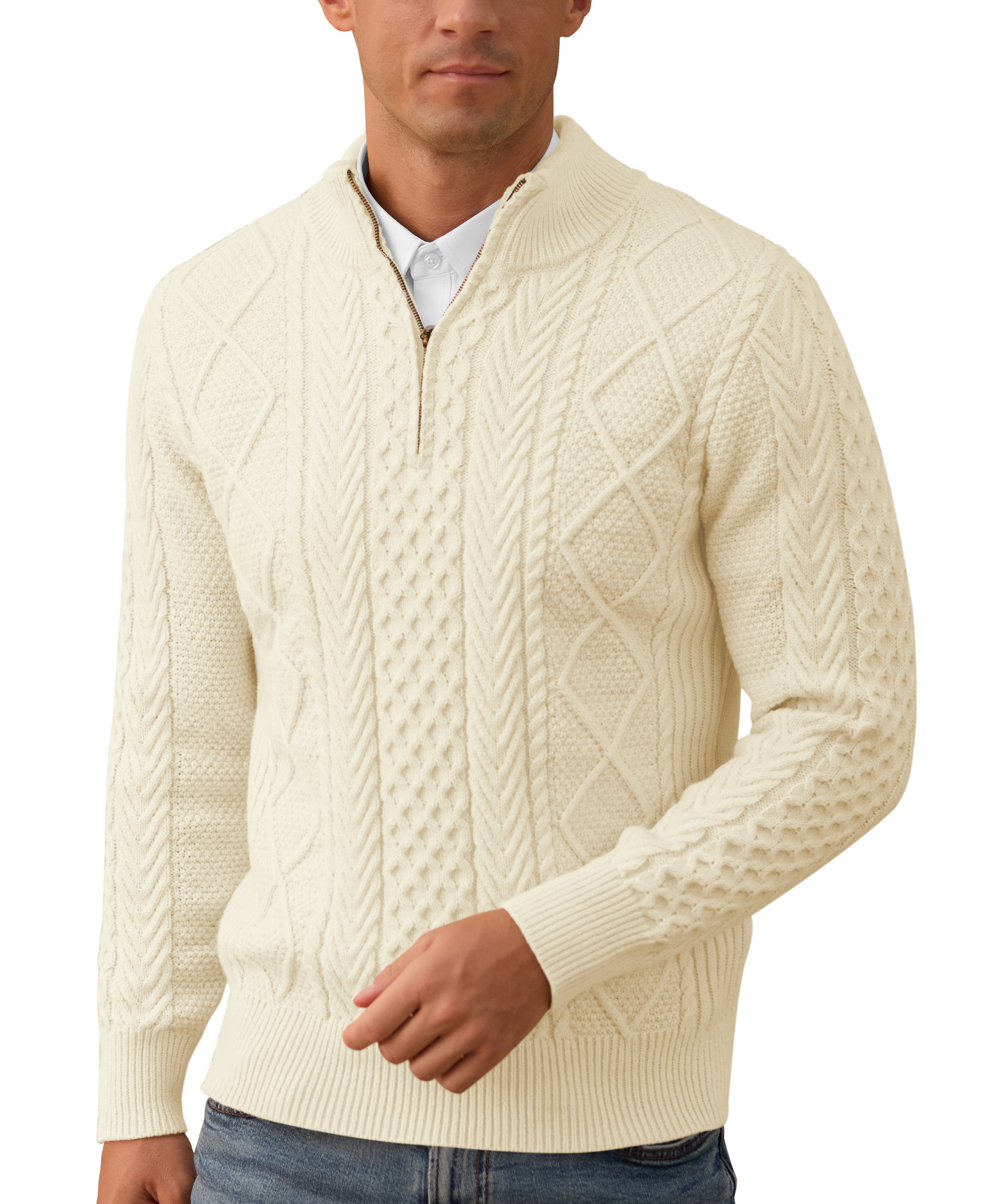 Iceglad Men's Quarter Zip Cable Knit Sweater Stand Collar photo 1