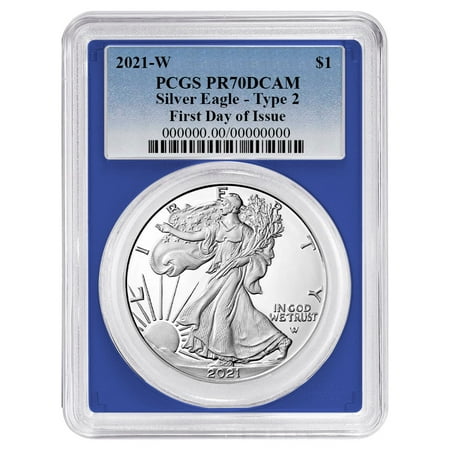 2021-W Proof $1 Type 2 American Silver Eagle PCGS PR70DCAM FDOI Blue Label Blue Frame