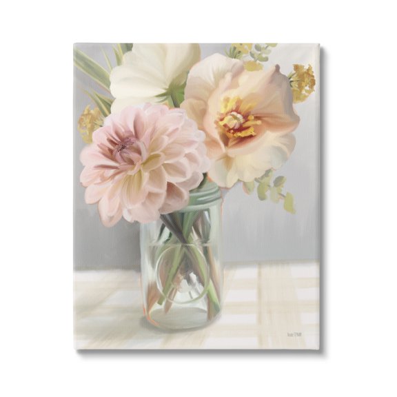 Stupell Industries Country Flower Arrangement Jar Bouquet Tartan Tabletop , 16 x 20, Design by House Fenway